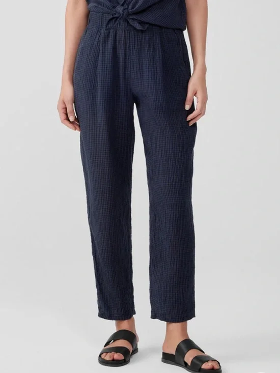 Eileen Fisher Puckered Organic Linen Tapered Pant - Picture 2 of 7
